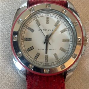 Anne Klein Red Strap Silver Bezel Watch